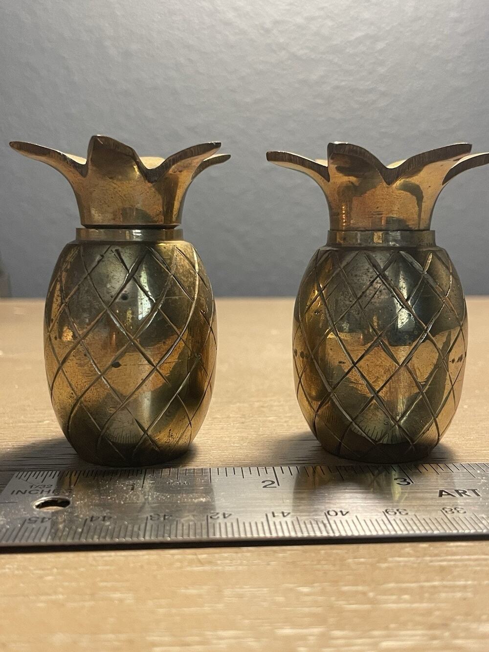Vintage Brass Pineapple Salt & Pepper Shakers Set Screw Top 3” Retro Decor